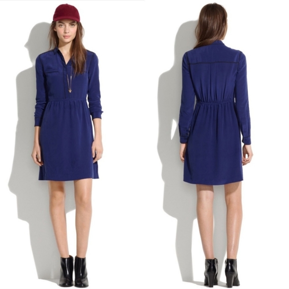 madewell silk shirt dress Madewell Black Silk Shirt Dress Sz 2 XS S